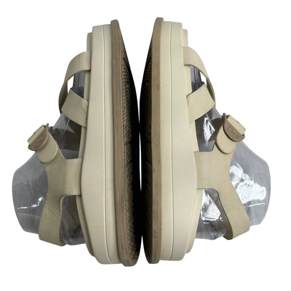 Chacos JCH109560 Cream Platform Leather Strappy Sandals Women's Size 10 Cute
